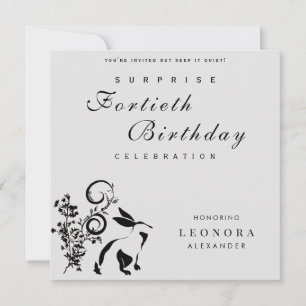 Invitación Conejo Floral Moderno Sorpresa Cumpleaños Fiesta
