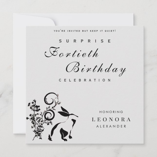 Invitación Conejo Floral Moderno Sorpresa Cumpleaños Fiesta (Anverso)