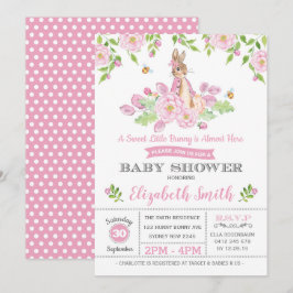 Invitación Conejo floral rosa Baby Shower Woodland Chica Rabb