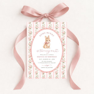 Invitación Conejo Floral Rosa Cumpleaños 1