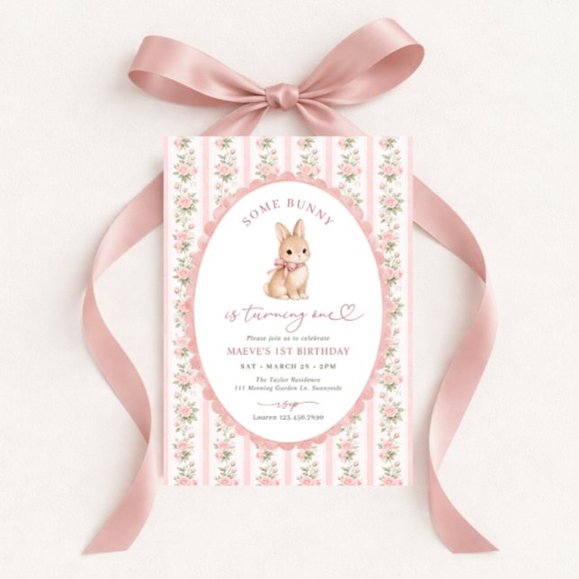 Invitación Conejo Floral Rosa Cumpleaños 1 (Subido por el creador)