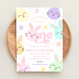 Invitación Conejo Floral Rosa Cumpleaños 1er
