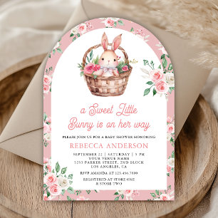 Invitación Conejo Floral Rosa Dulce Niña Arco Baby Shower