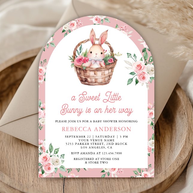 Invitación Conejo Floral Rosa Dulce Niña Arco Baby Shower (Subido por el creador)