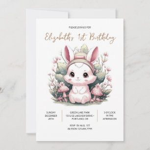 Invitación Conejo Forestal 1er Cumpleaños Digital