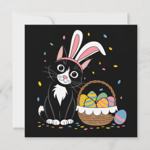 Invitación Conejo Gato Negro Pascua Tuxedo Orejas de Conejo H