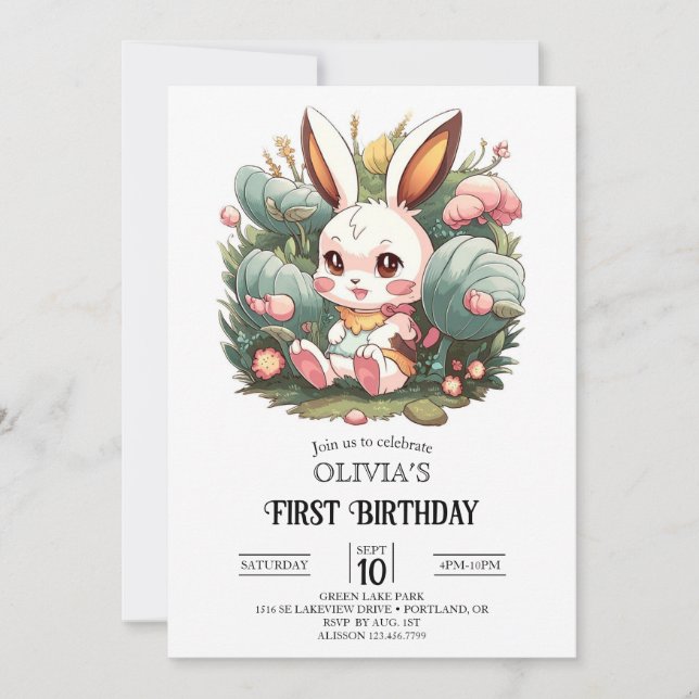 Invitación Conejo lindo 1er cumpleaños Digital (Anverso)