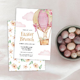 Invitación Conejo lindo acuarela con globo desayuno Pascua