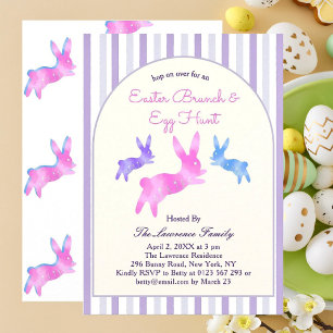 Invitación Conejo Lindo Azul Rosa Púrpura Brunch de Pascua Bú