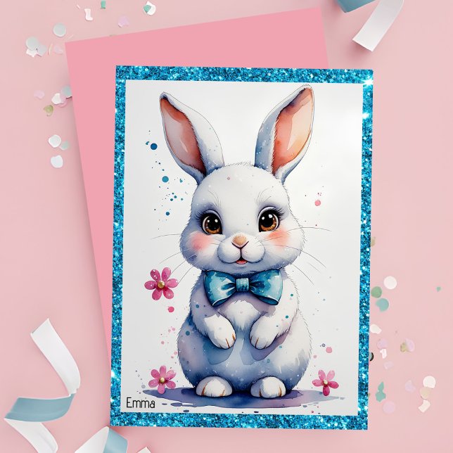 Invitación Conejo lindo con cumpleaños de arco rosa (Subido por el creador)