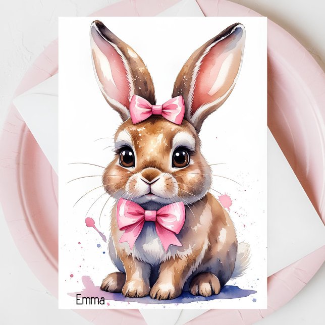 Invitación Conejo lindo con cumpleaños de arco rosa (Subido por el creador)