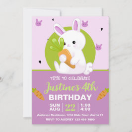 Invitación Conejo lindo con fiesta de cumpleaños de zanahoria