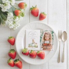 Invitación Conejo lindo con fresas Cumpleaños