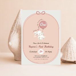 Invitación Conejo Lindo con Lazo Rosa Cumpleaños 1 Conejito A