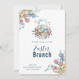 Invitación Conejo lindo en canasta y tulipán florals Brunch d