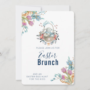 Invitación Conejo lindo en canasta y tulipán florals Brunch d