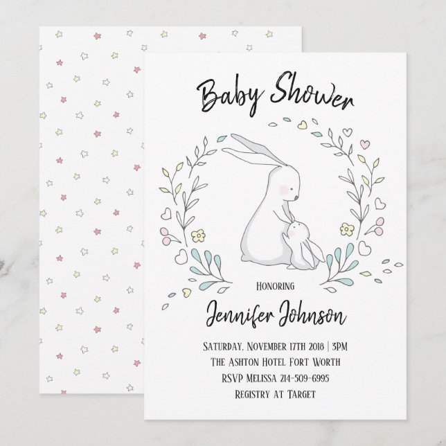 Invitación Conejo lindo mamá y Baby Shower (Anverso / Reverso)