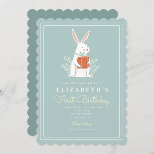 Invitación Conejo lindo primer cumpleaños primer cumpleaños p