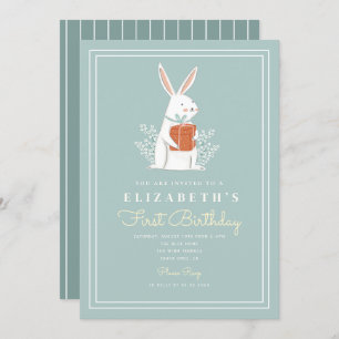 Invitación Conejo lindo primer cumpleaños primer cumpleaños p