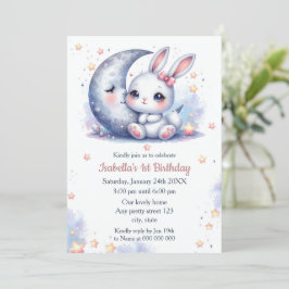 Invitación conejo lindo y cumpleaños de luna creciente