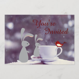 Invitación Conejo lindo y Té Cup en el primer cumpleaños de l