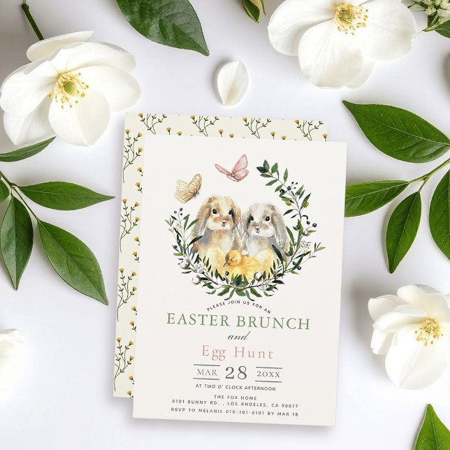 Invitación Conejo Lop Bunny Pollo Mariposa Brunch de Pascua (Subido por el creador)