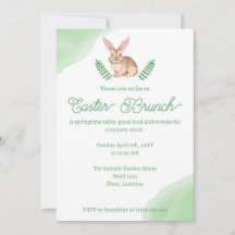 Conejo marrón acuarela Brunch verde de Pascua