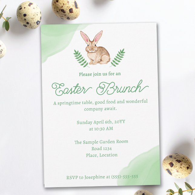 Invitación Conejo marrón acuarela Brunch verde de Pascua (Subido por el creador)