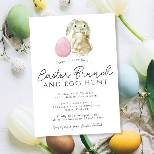 Invitación Conejo Minimalista Simple Huevo Rosa Brunch de Pas