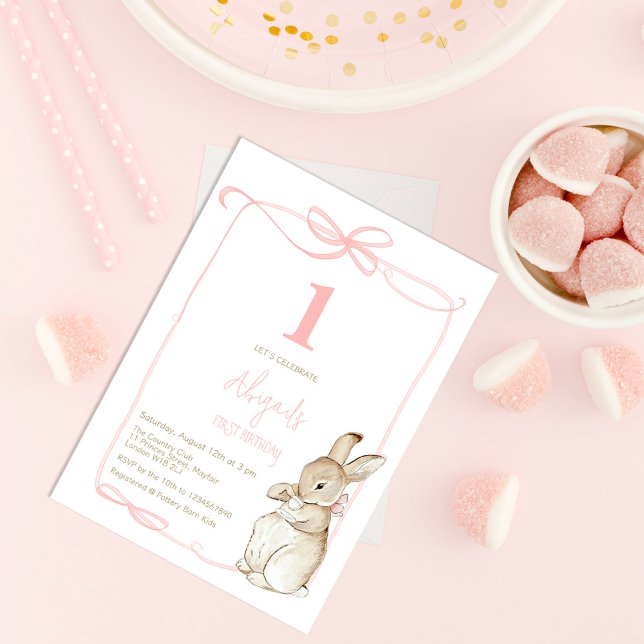 Invitación Conejo Niña Rosa Coqueta Cumpleaños 1 (Subido por el creador)
