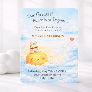 Invitación Conejo Pastel y Diseño de Sol Dorado