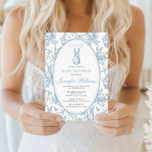 Invitación Conejo Pequeño Azul Toile Pascua Cumpleaños Baby S