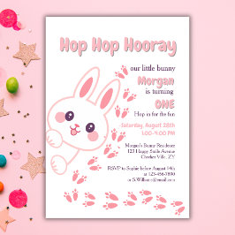 Invitación Conejo Personalizado lindo cumple un Chica primer 