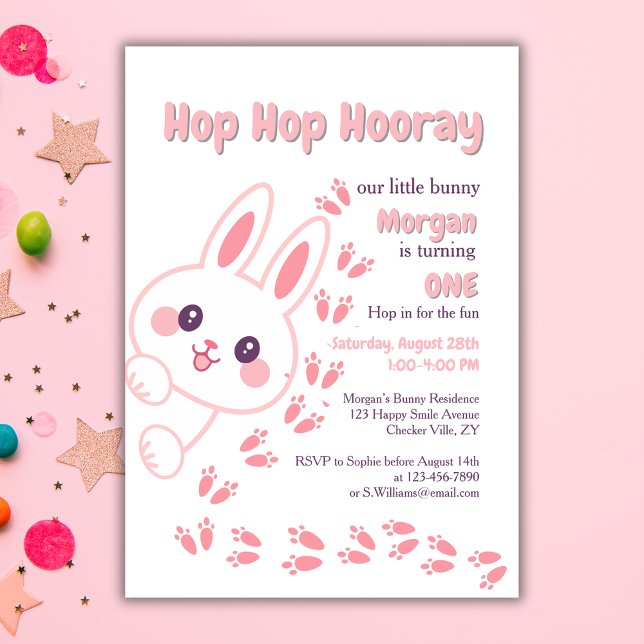 Invitación Conejo Personalizado lindo cumple un Chica primer  (Subido por el creador)