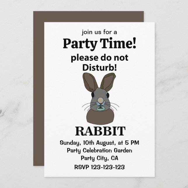 Invitación Conejo Por Favor No Perturbe El Conejo Gracioso (Anverso / Reverso)