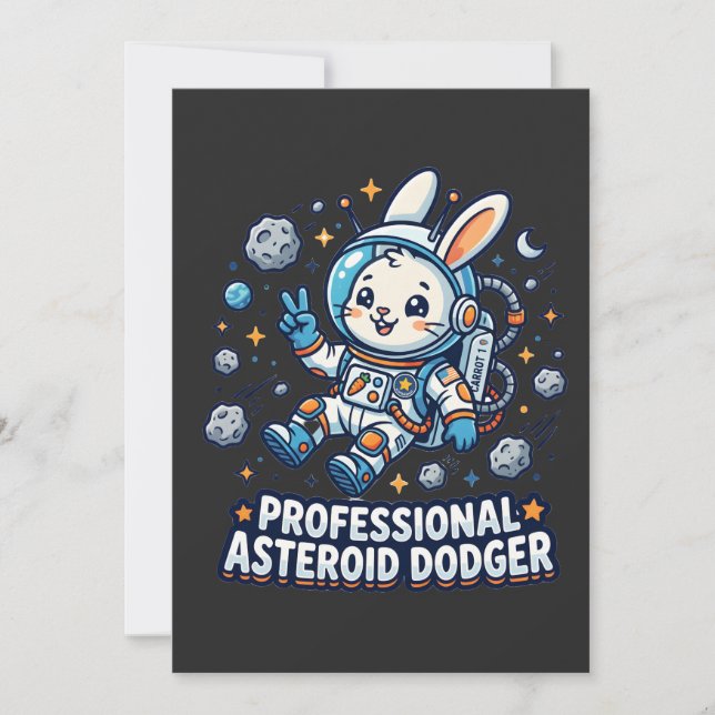 Invitación Conejo Profesional que Esquiva Asteroides (Anverso)