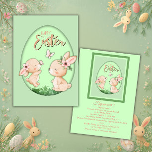 Invitación Conejo Recortado en Acuarela para Brunch de Pascua