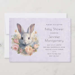 Invitación Conejo Rodeado de Flores Dulce Baby Shower