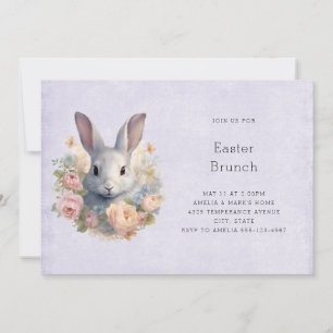 Invitación Conejo rodeado de flores pastel Cute Pascua
