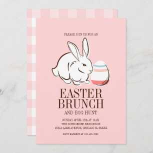 Invitación Conejo rosa de Pascua y Brunch de Huevo y cacería