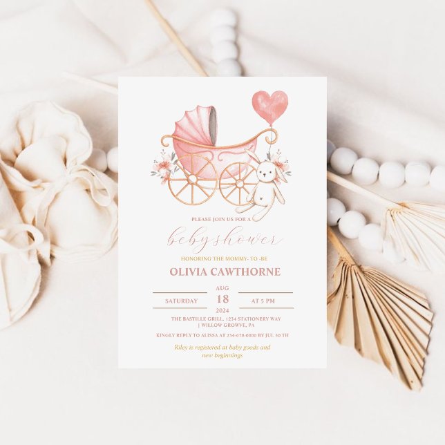 Invitación Conejo rosa | Fiesta de Baby Shower Chica de cuna (Subido por el creador)