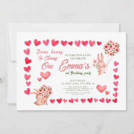 Invitación Conejo rosa Floral primer cumpleaños
