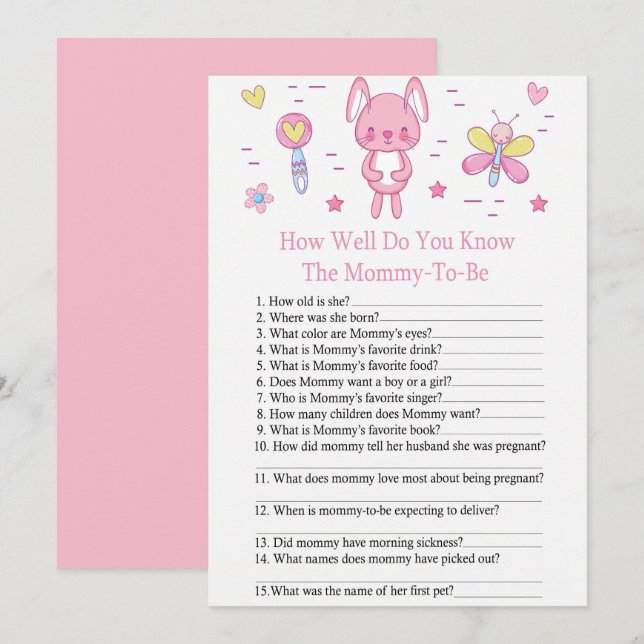 Invitación Conejo rosa ¿QUÉ TAN BIEN CONOCE EL juego de la du (Anverso / Reverso)