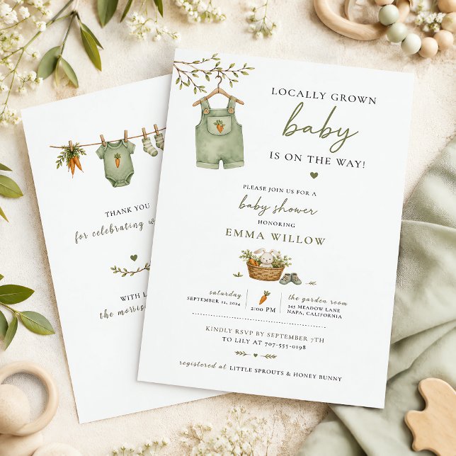 Invitación Conejo Rústico Bebé Crecido Localmente Editable (Locally Grown Baby Rustic Bunny Editable Invitation)