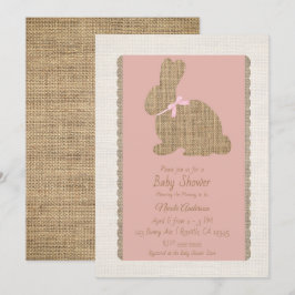Invitación Conejo Rústico de Pascua con Rosa y Arpillera Baby