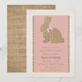 Invitación Conejo Rústico de Pascua de Cumpleaños 1º Pink & B