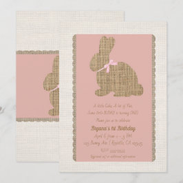 Invitación Conejo Rústico de Pascua de Cumpleaños 1º Pink & B