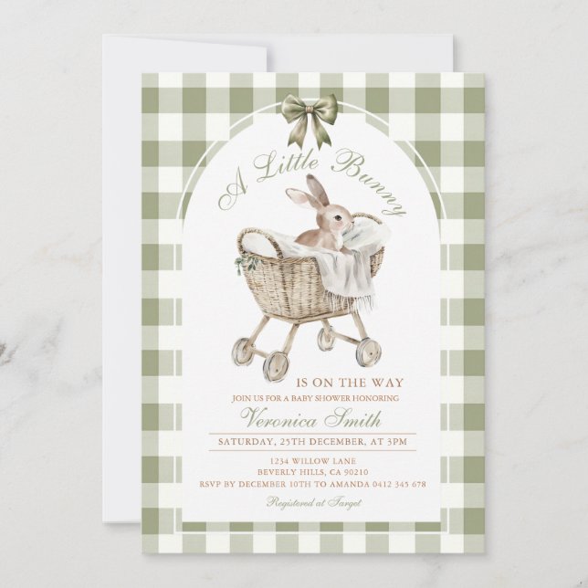 Invitación Conejo Sabio Verde Cumpleaños de Bebé Bunny (Anverso)