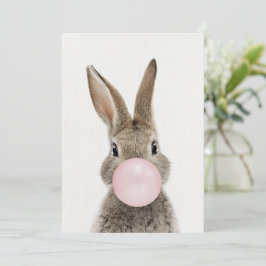 Invitación Conejo soplando chicle rosa