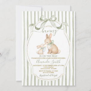 Invitación Conejo Verde Salvia Baby Shower Verde Polvoriento